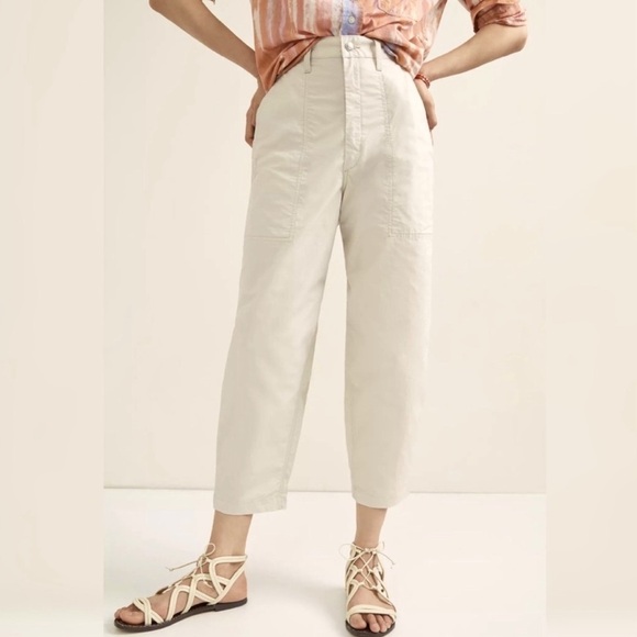 Anthropologie x‎ EDWIN Clio Utility Oyster Cream Pants Size 32  Oversized NWT - Picture 1 of 9